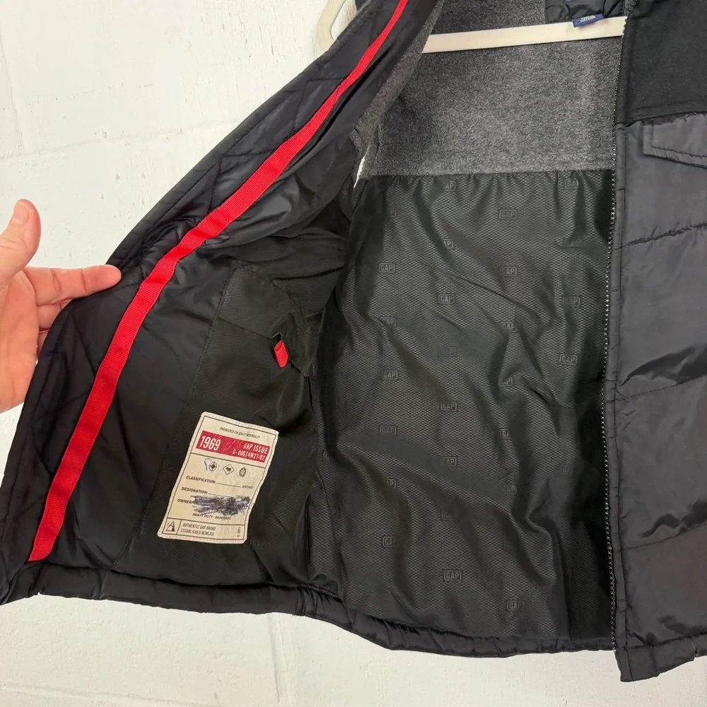 Gap Boys Puffer Vest Wool Blend Black Pockets Y2K‎ ('06) Snow Winter Outdoor L